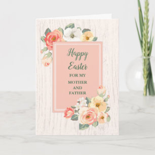 Peach Flowers Happy Easter Mother and Father Holiday Card