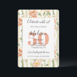 Peach Flowers Mint Green Stripes 50th Birthday  Invitation<br><div class="desc">Pretty Peach Flowers Mint Green Stripes 50th Birthday or any year</div>