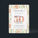 Peach Flowers Mint Green Stripes 50th Birthday  Invitation<br><div class="desc">Pretty Peach Flowers Mint Green Stripes 50th Birthday or any year</div>