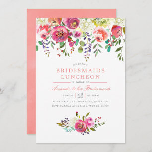 Peach Flowers rose Bridesmaids Luncheon Invitation
