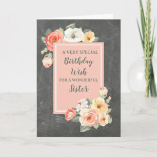 Peach Flowers Soeur Carte d'anniversaire