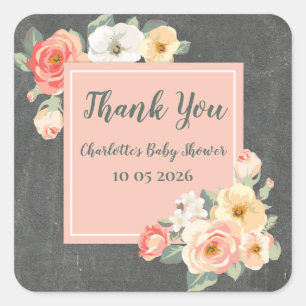 Peach Flowers Thank You Baby Shower Favour Tag