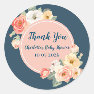 Peach Flowers Thank You Baby Shower Favour Tag