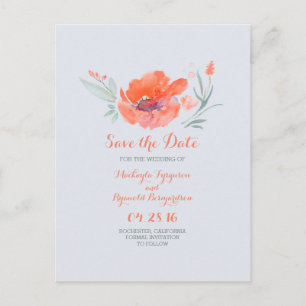 peach flowers watercolor save the date announcement postcard