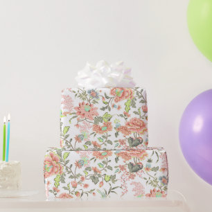 Peach Flowers with Hummingbirds Wrapping Paper