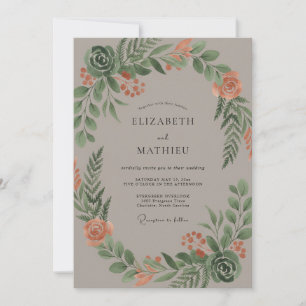 Peach Foliage Wreath Wedding Invitation