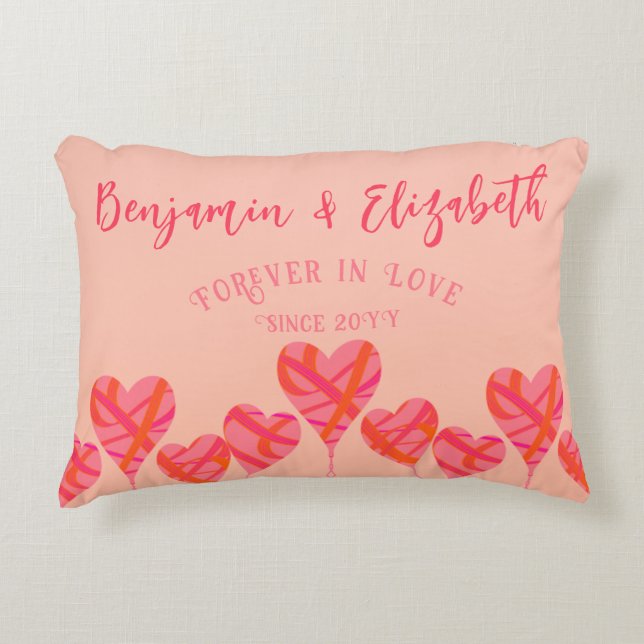 Peach Forever in Love Heart Border Couple's  Accent Pillow (Front)