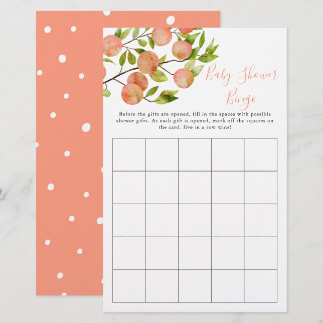 Peach Fruit Baby Shower Bingo Game (Front/Back)