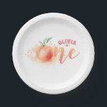 Peach Fruit Cute 1st Birthday Party Paper Plate<br><div class="desc">Watercolor peach fruit girls 1st birthday party paper plates</div>