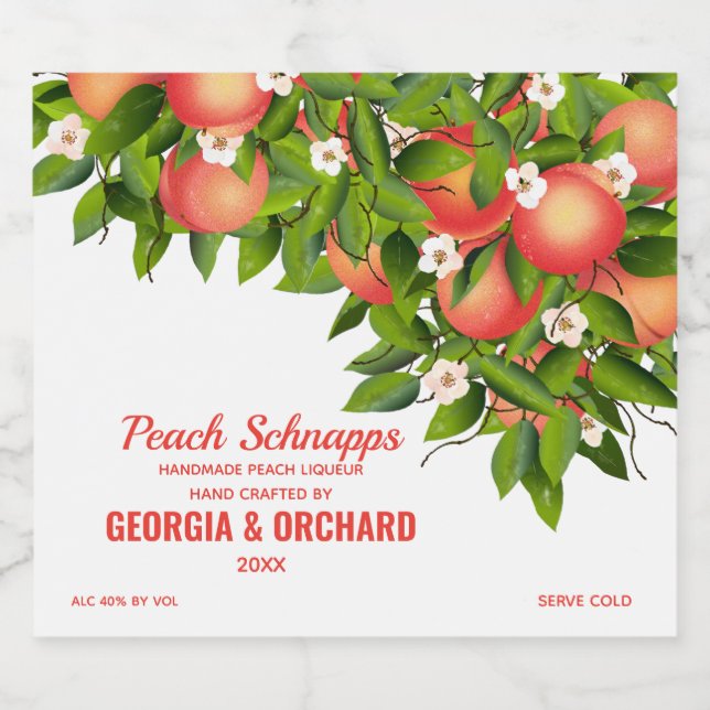 Peach Fruit Floral Liquor Bottle Label (Single Label)