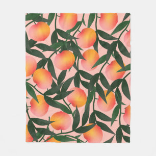 Peach Fruit Pink Background Pattern. Fleece Blanket