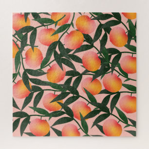 Peach Fruit Pink Background Pattern. Jigsaw Puzzle