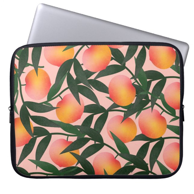 Peach Fruit Pink Background Pattern. Laptop Sleeve (Front)