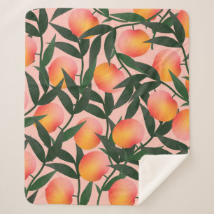 Peach Fruit Pink Background Pattern. Sherpa Blanket