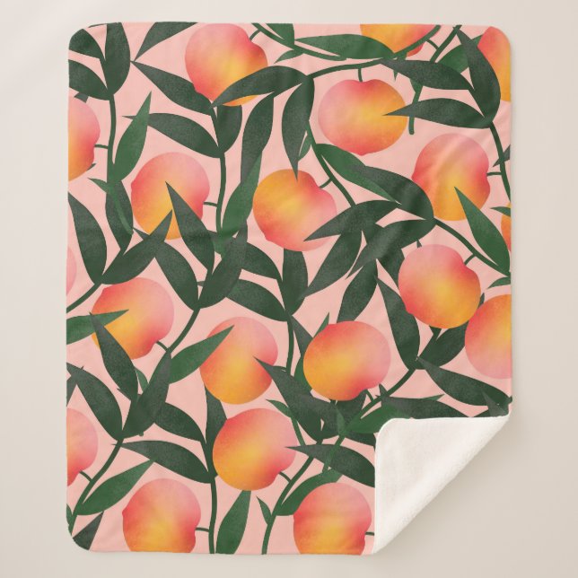 Peach Fruit Pink Background Pattern. Sherpa Blanket (Front)