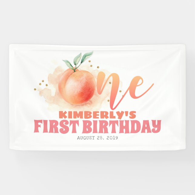 Peach Fruit Sweet 1st Birthday Party Banner (Horizontal)
