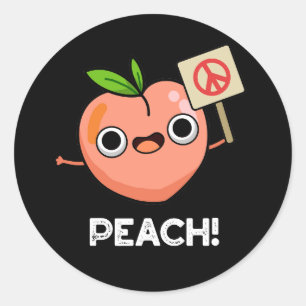 Peach Funny Peace Fruit Pun Dark BG Classic Round Sticker