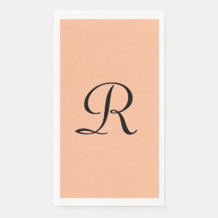 Peach Fuzz and Black Monogrammed Paper Guest Towel Napkin