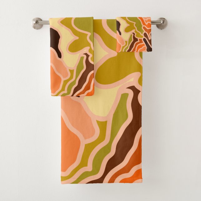 Peach Fuzz Boho Shabby Chic Geometric Abstract Art Bath Towel Set (Insitu)