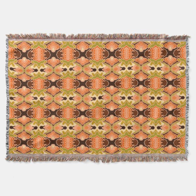 Peach Fuzz Boho Shabby Chic Geometric Abstract Art Throw Blanket (Front)