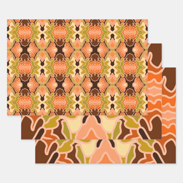 Peach Fuzz Boho Shabby Chic Geometric Abstract Art Wrapping Paper Sheet (Set)