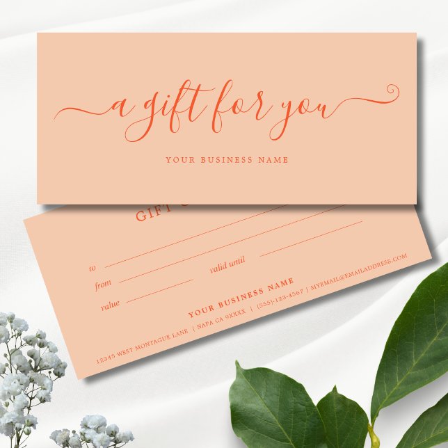 Peach Fuzz Business Gift Certificate Simple (Peach Business Gift Certificates)
