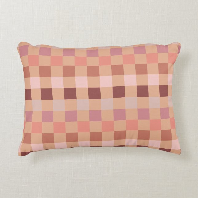 Peach Fuzz Chequerboard Accent Pillow (Front)