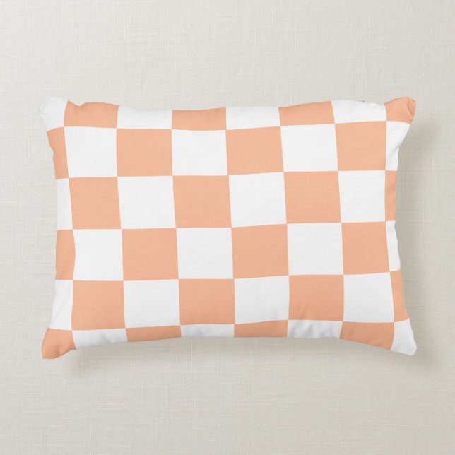 Peach Fuzz Chequered Gingham Pattern Accent Pillow (Front)
