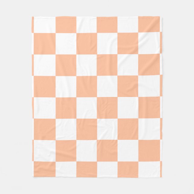 Peach Fuzz Chequered Gingham Pattern Fleece Blanket (Front)
