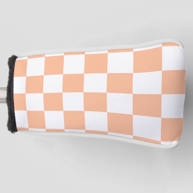 Peach Fuzz Chequered Gingham Pattern Golf Head Cover (Front)