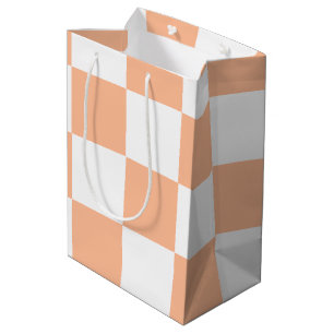 Peach Fuzz Chequered Gingham Pattern Medium Gift Bag