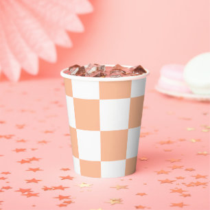 Peach Fuzz Chequered Gingham Pattern Paper Cups