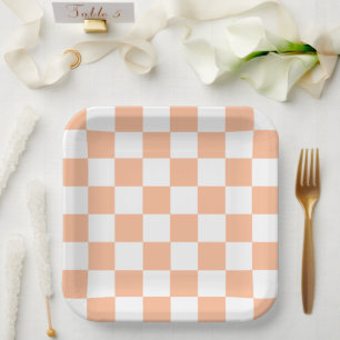 Peach Fuzz Chequered Gingham Pattern Paper Plate
