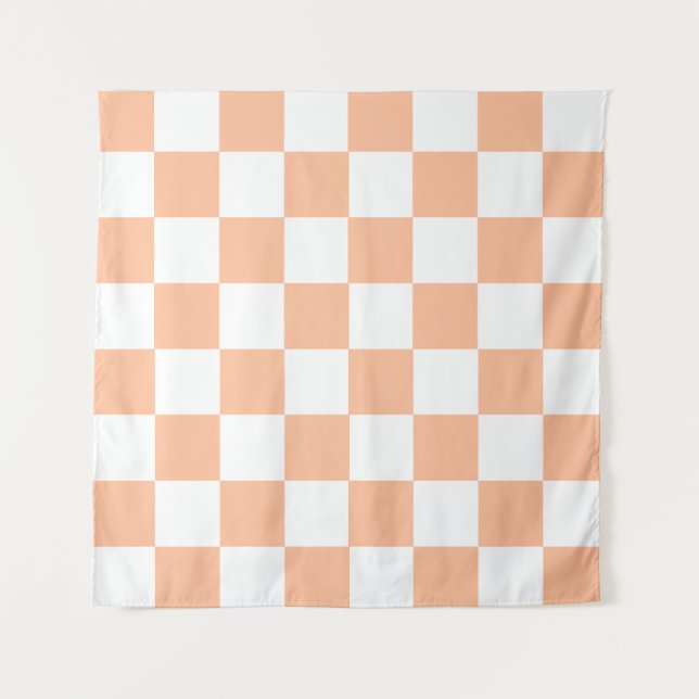 Peach Fuzz Chequered Gingham Pattern Tapestry (Front)