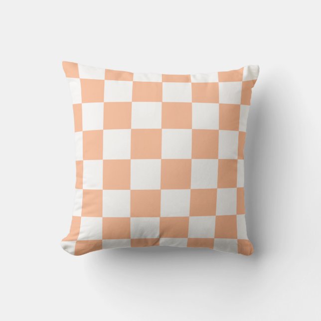 Peach Fuzz Chequered Gingham Pattern Throw Pillow (Front)