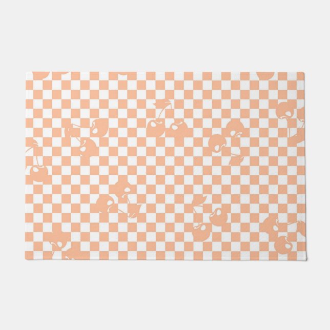 Peach Fuzz Cherry Gingham Pattern Doormat (Front)