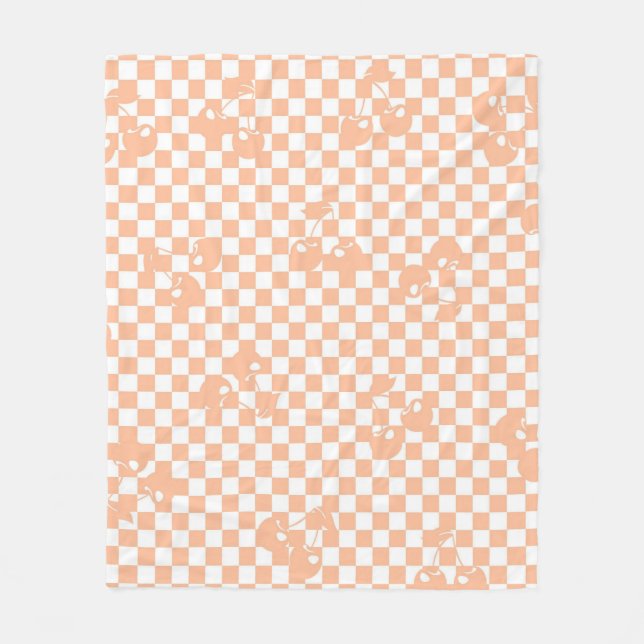 Peach Fuzz Cherry Gingham Pattern Fleece Blanket (Front)