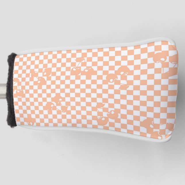 Peach Fuzz Cherry Gingham Pattern Golf Head Cover (Front)