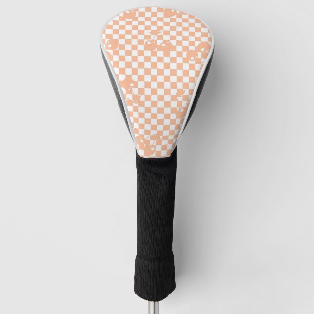 Peach Fuzz Cherry Gingham Pattern Golf Head Cover (Front)