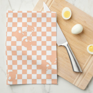 Peach Fuzz Cherry Gingham Pattern Kitchen Towel