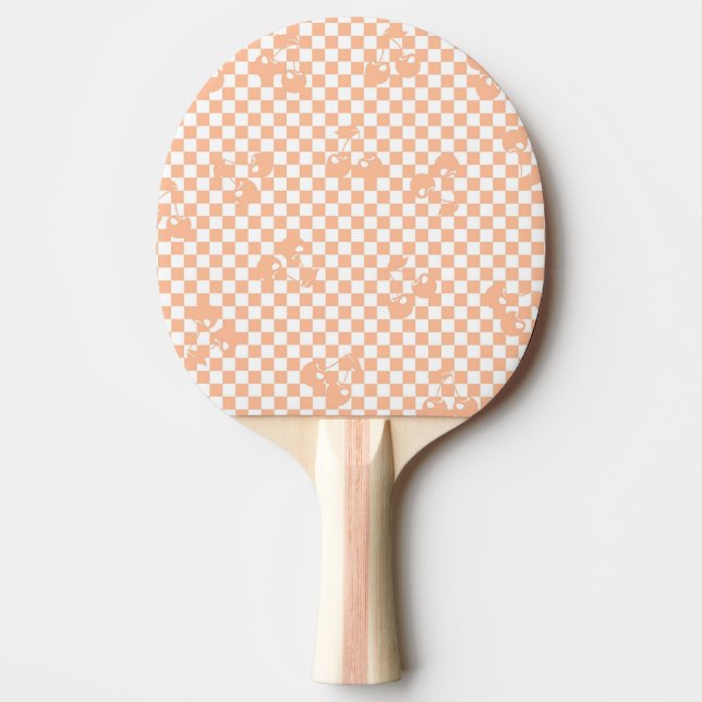 Peach Fuzz Cherry Gingham Pattern Ping Pong Paddle (Front)