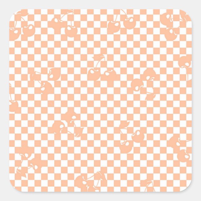 Peach Fuzz Cherry Gingham Pattern Square Sticker (Front)