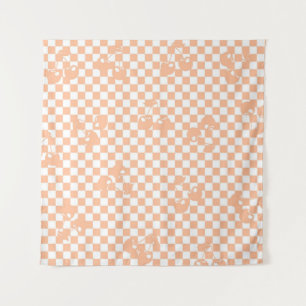 Peach Fuzz Cherry Gingham Pattern Tapestry