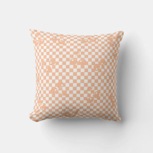 Peach Fuzz Cherry Gingham Pattern Throw Pillow