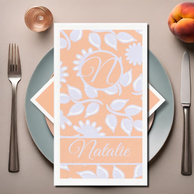 Peach  Fuzz colour - floral pattern  - monogrammed Napkin (Creator Uploaded)