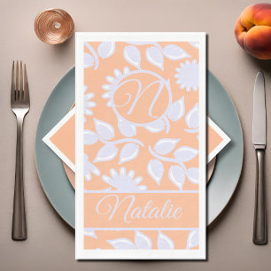 Peach Fuzz colour - floral pattern - monogrammed Napkin