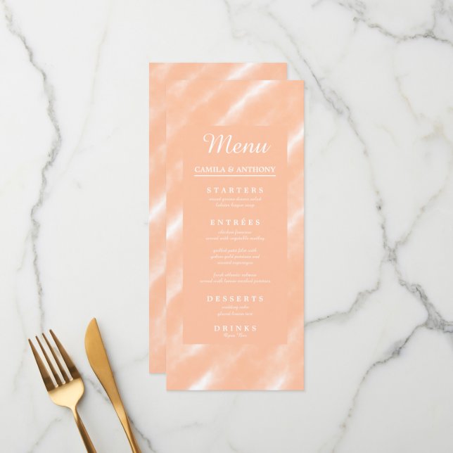 Peach Fuzz Colour Watercolor Abstract Pattern Menu (Front/Back In Situ)