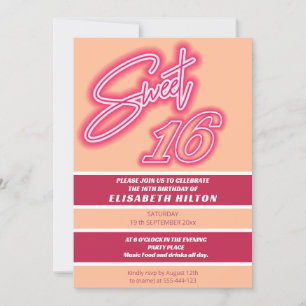 Peach fuzz Cool fun neon pink typography stripe Invitation