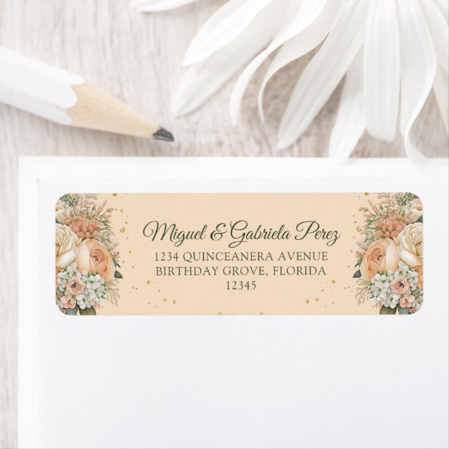 Peach Fuzz Cream Floral Return Address (Insitu)