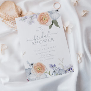 Peach Fuzz Dusty Blue Modern Bridal Shower Invitation